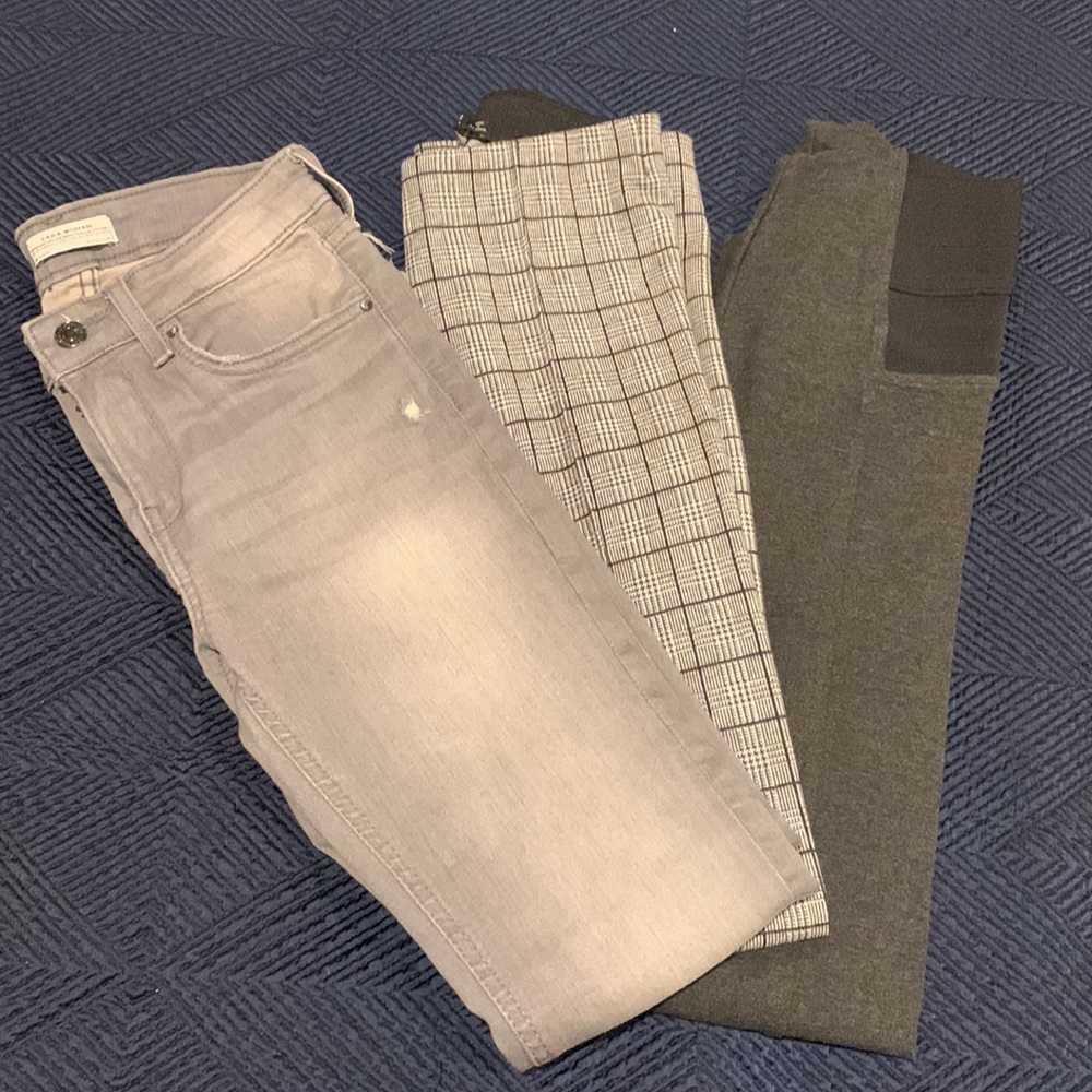 3 pairs of Zara Pants - size XS.  Classic colors and styles. ALL SUPER STRETCHY